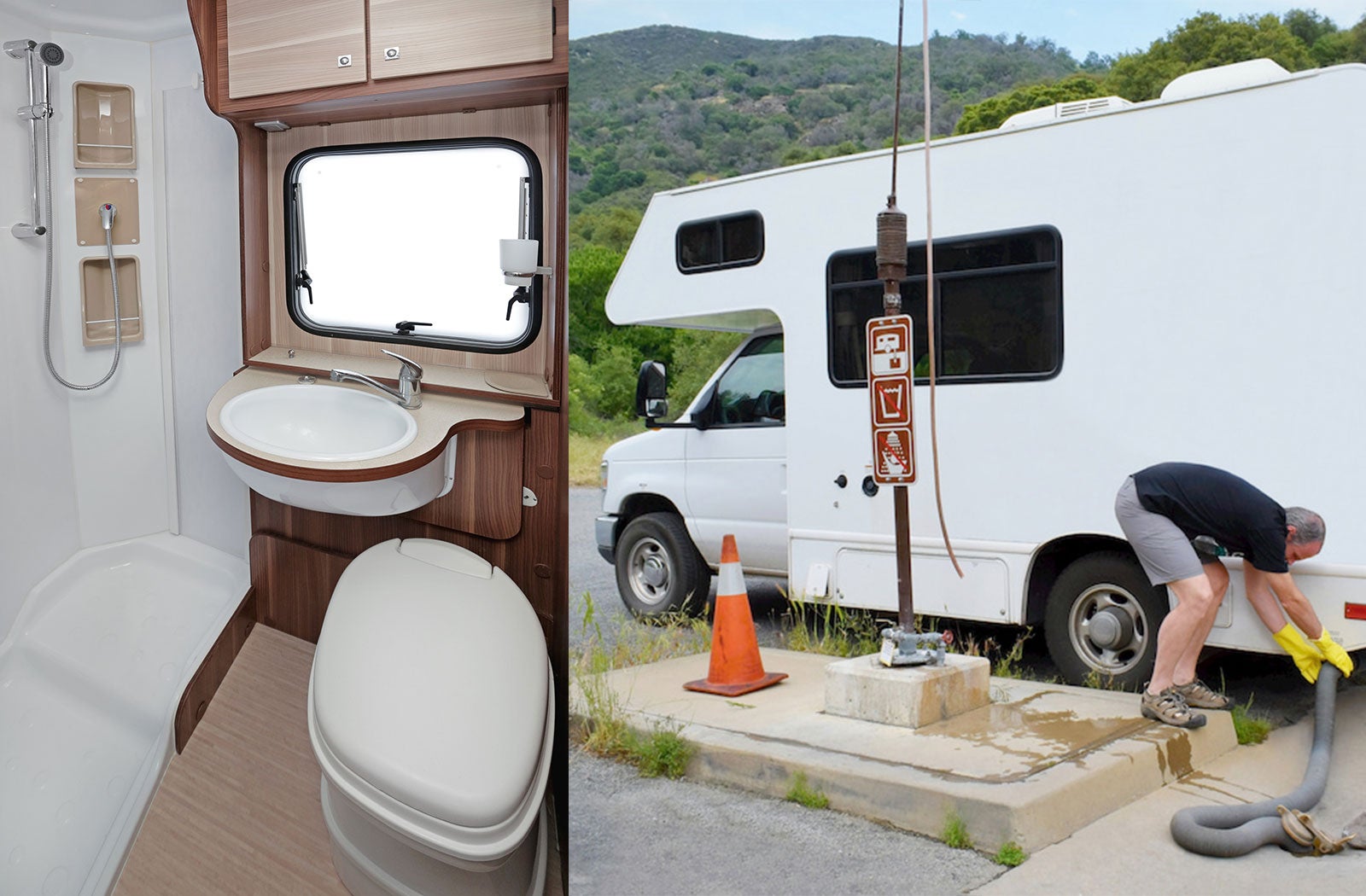 Portable RV/camper toilet and holding tank setup in Fort Collins, Colorado