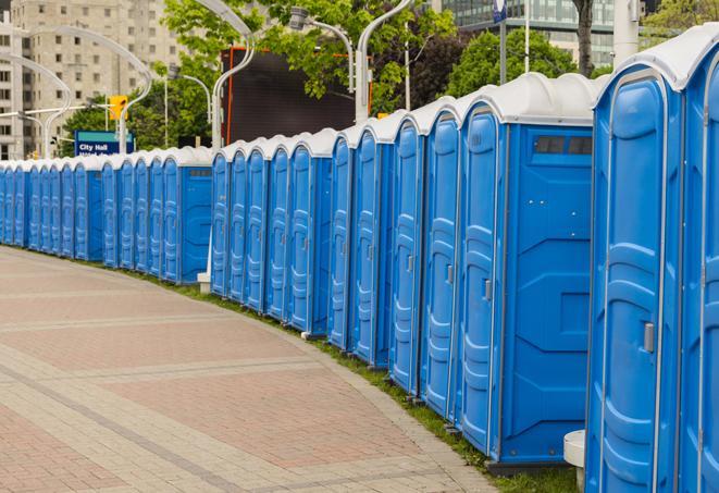 Seasonal porta potty units set up at a Fort Collins, Colorado venue